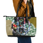 Personalized Collingwood Football Magpies Leather Tote Bag Tropical Hibiscus Flowers - Pacific Fusion Style