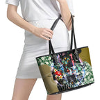 Personalized Collingwood Football Magpies Leather Tote Bag Tropical Hibiscus Flowers - Pacific Fusion Style