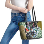 Personalized Collingwood Football Magpies Leather Tote Bag Tropical Hibiscus Flowers - Pacific Fusion Style