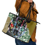 Personalized Collingwood Football Magpies Leather Tote Bag Tropical Hibiscus Flowers - Pacific Fusion Style