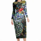 Personalized Collingwood Football Magpies Long Sleeve Bodycon Dress Tropical Hibiscus Flowers - Pacific Fusion Style
