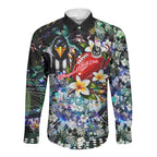 Personalized Collingwood Football Magpies Long Sleeve Button Shirt Tropical Hibiscus Flowers - Pacific Fusion Style