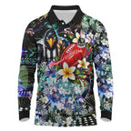 Personalized Collingwood Football Magpies Long Sleeve Polo Shirt Tropical Hibiscus Flowers - Pacific Fusion Style