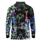 Personalized Collingwood Football Magpies Long Sleeve Polo Shirt Tropical Hibiscus Flowers - Pacific Fusion Style