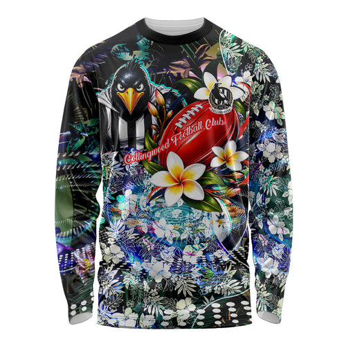 Personalized Collingwood Football Magpies Long Sleeve Shirt Tropical Hibiscus Flowers - Pacific Fusion Style
