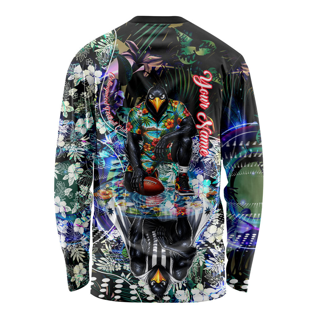 Personalized Collingwood Football Magpies Long Sleeve Shirt Tropical Hibiscus Flowers - Pacific Fusion Style