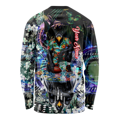 Personalized Collingwood Football Magpies Long Sleeve Shirt Tropical Hibiscus Flowers - Pacific Fusion Style