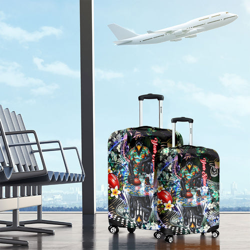 Personalized Collingwood Football Magpies Luggage Cover Tropical Hibiscus Flowers - Pacific Fusion Style