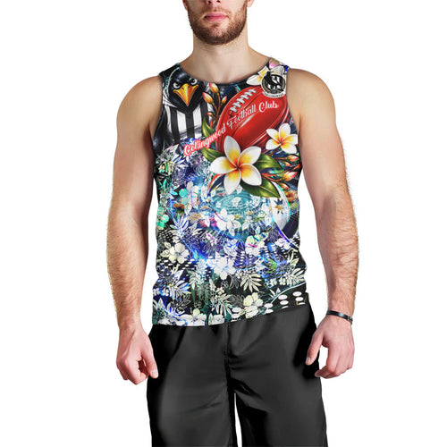 Personalized Collingwood Football Magpies Men Tank Top Tropical Hibiscus Flowers - Pacific Fusion Style
