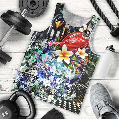 Personalized Collingwood Football Magpies Men Tank Top Tropical Hibiscus Flowers - Pacific Fusion Style