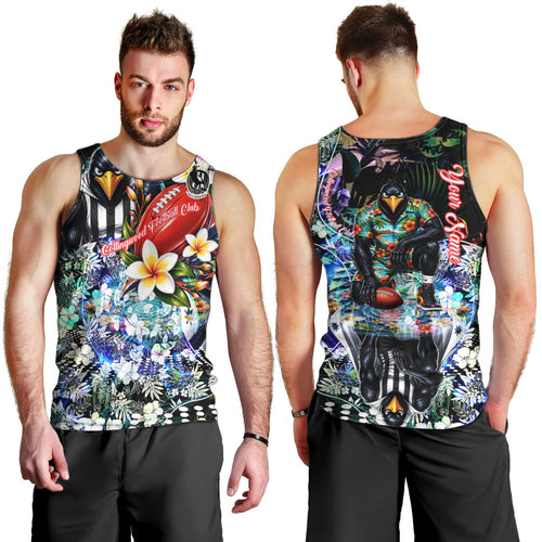Personalized Collingwood Football Magpies Men Tank Top Tropical Hibiscus Flowers - Pacific Fusion Style