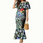 Personalized Collingwood Football Magpies Mermaid Dress Tropical Hibiscus Flowers - Pacific Fusion Style