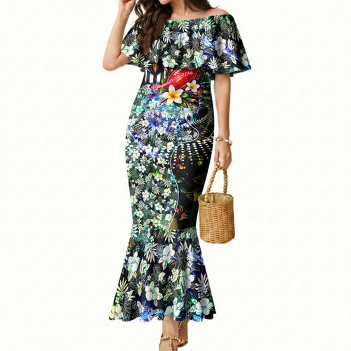 Personalized Collingwood Football Magpies Mermaid Dress Tropical Hibiscus Flowers - Pacific Fusion Style