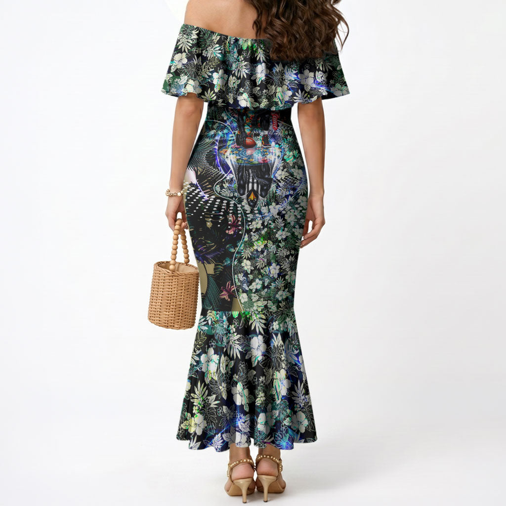 Personalized Collingwood Football Magpies Mermaid Dress Tropical Hibiscus Flowers - Pacific Fusion Style