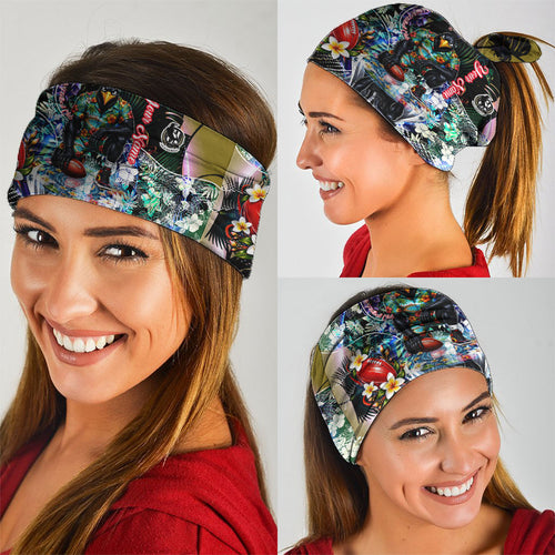 Personalized Collingwood Football Magpies Neck Gaiter Tropical Hibiscus Flowers - Pacific Fusion Style