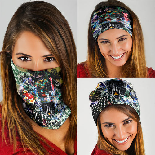 Personalized Collingwood Football Magpies Neck Gaiter Tropical Hibiscus Flowers - Pacific Fusion Style