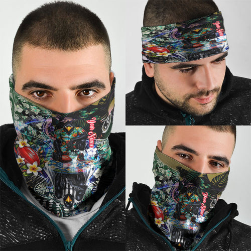 Personalized Collingwood Football Magpies Neck Gaiter Tropical Hibiscus Flowers - Pacific Fusion Style