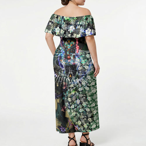 Personalized Collingwood Football Magpies Off Shoulder Maxi Dress Tropical Hibiscus Flowers - Pacific Fusion Style