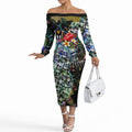 Personalized Collingwood Football Magpies Off The Shoulder Long Sleeve Dress Tropical Hibiscus Flowers - Pacific Fusion Style