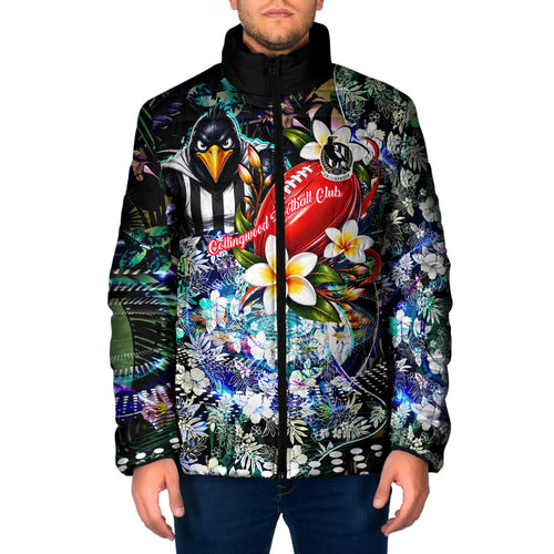 Personalized Collingwood Football Magpies Padded Jacket Tropical Hibiscus Flowers - Pacific Fusion Style