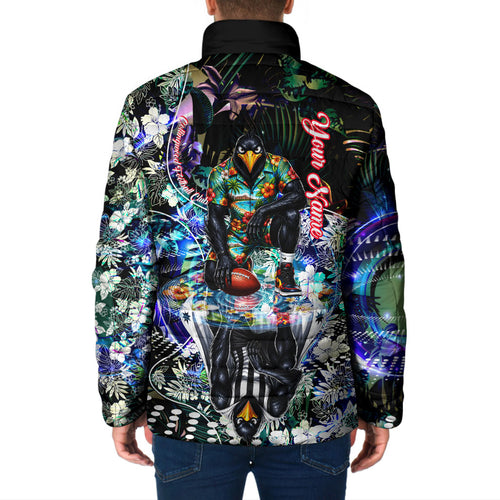 Personalized Collingwood Football Magpies Padded Jacket Tropical Hibiscus Flowers - Pacific Fusion Style
