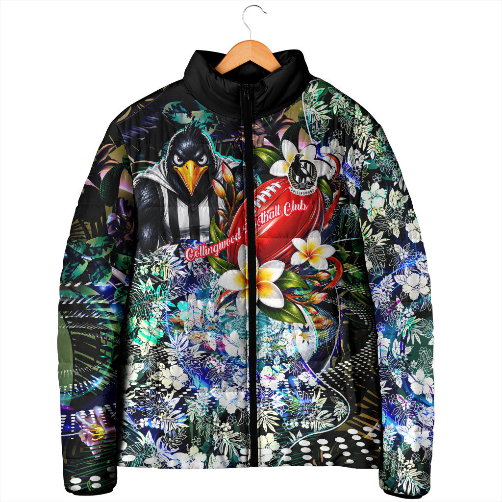 Personalized Collingwood Football Magpies Padded Jacket Tropical Hibiscus Flowers - Pacific Fusion Style