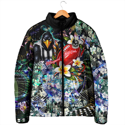 Personalized Collingwood Football Magpies Padded Jacket Tropical Hibiscus Flowers - Pacific Fusion Style