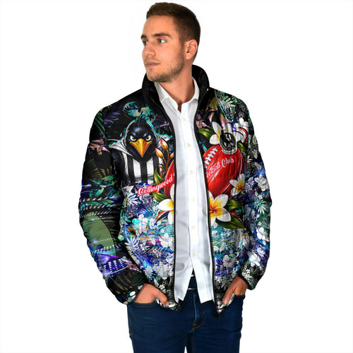 Personalized Collingwood Football Magpies Padded Jacket Tropical Hibiscus Flowers - Pacific Fusion Style