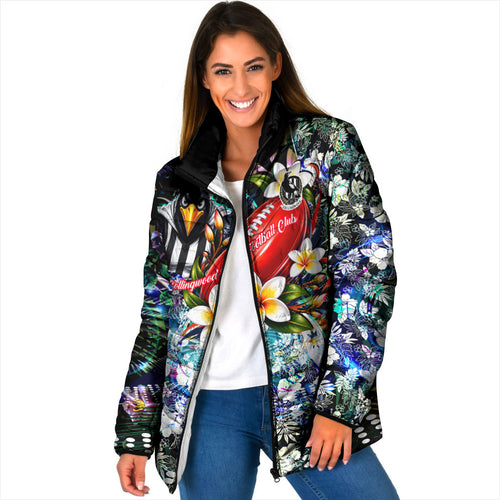 Personalized Collingwood Football Magpies Padded Jacket Tropical Hibiscus Flowers - Pacific Fusion Style