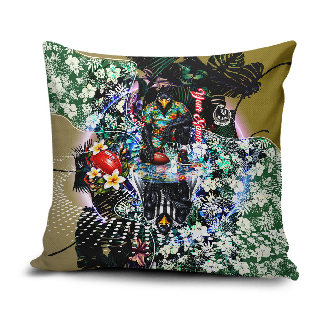 Personalized Collingwood Football Magpies Pillow Cover Tropical Hibiscus Flowers - Pacific Fusion Style
