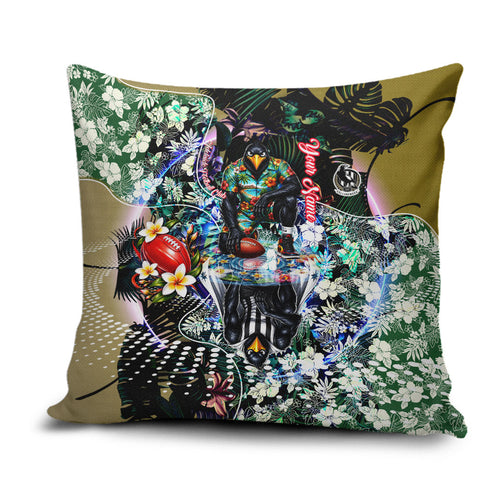 Personalized Collingwood Football Magpies Pillow Cover Tropical Hibiscus Flowers - Pacific Fusion Style