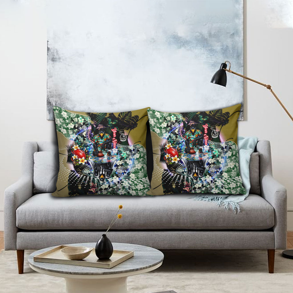 Personalized Collingwood Football Magpies Pillow Cover Tropical Hibiscus Flowers - Pacific Fusion Style