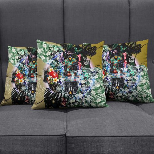 Personalized Collingwood Football Magpies Pillow Cover Tropical Hibiscus Flowers - Pacific Fusion Style
