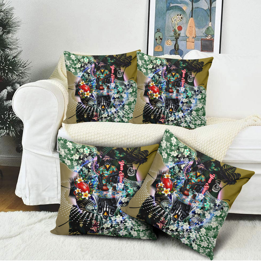 Personalized Collingwood Football Magpies Pillow Cover Tropical Hibiscus Flowers - Pacific Fusion Style