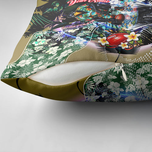 Personalized Collingwood Football Magpies Pillow Cover Tropical Hibiscus Flowers - Pacific Fusion Style