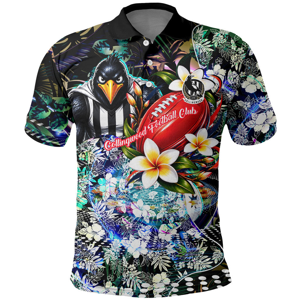 Personalized Collingwood Football Magpies Polo Shirt Tropical Hibiscus Flowers - Pacific Fusion Style
