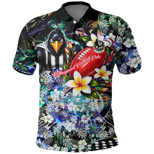 Personalized Collingwood Football Magpies Polo Shirt Tropical Hibiscus Flowers - Pacific Fusion Style