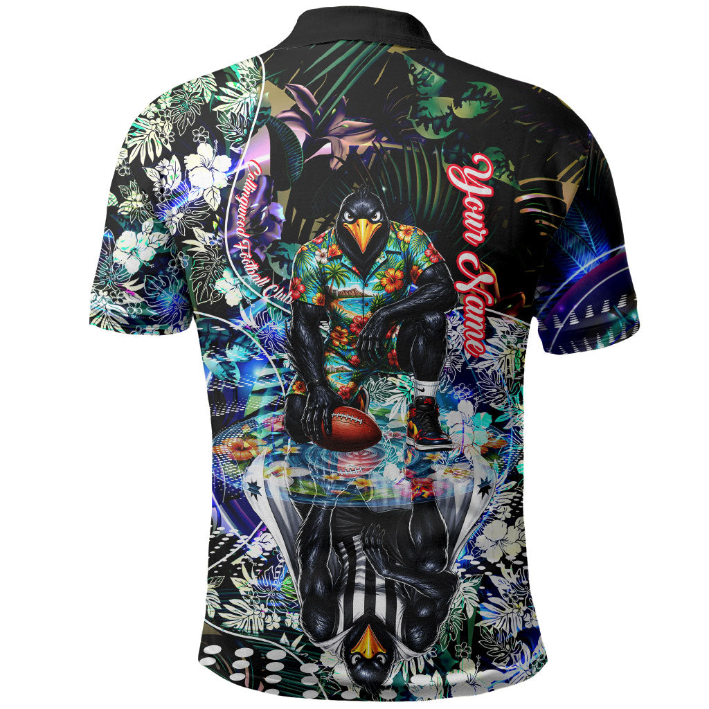 Personalized Collingwood Football Magpies Polo Shirt Tropical Hibiscus Flowers - Pacific Fusion Style