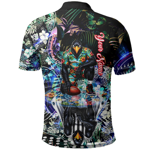 Personalized Collingwood Football Magpies Polo Shirt Tropical Hibiscus Flowers - Pacific Fusion Style