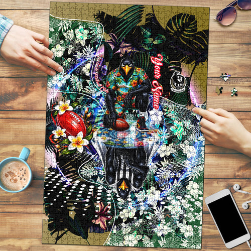 Personalized Collingwood Football Magpies Puzzle Tropical Hibiscus Flowers - Pacific Fusion Style