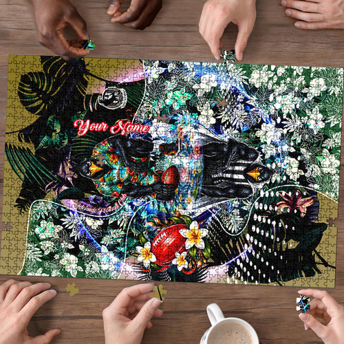 Personalized Collingwood Football Magpies Puzzle Tropical Hibiscus Flowers - Pacific Fusion Style