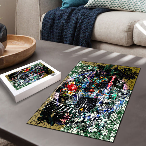Personalized Collingwood Football Magpies Puzzle Tropical Hibiscus Flowers - Pacific Fusion Style