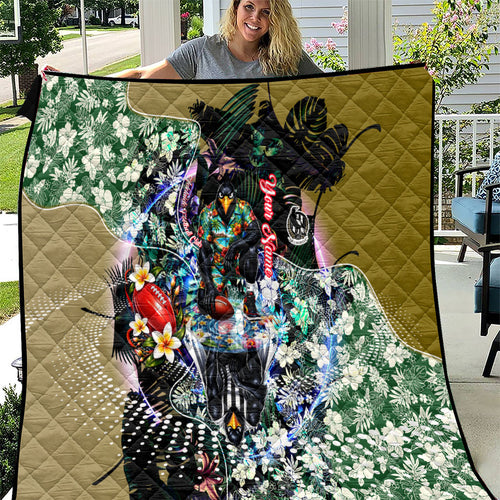 Personalized Collingwood Football Magpies Quilt Tropical Hibiscus Flowers - Pacific Fusion Style