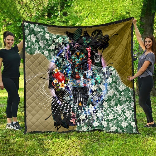 Personalized Collingwood Football Magpies Quilt Tropical Hibiscus Flowers - Pacific Fusion Style