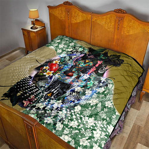 Personalized Collingwood Football Magpies Quilt Tropical Hibiscus Flowers - Pacific Fusion Style