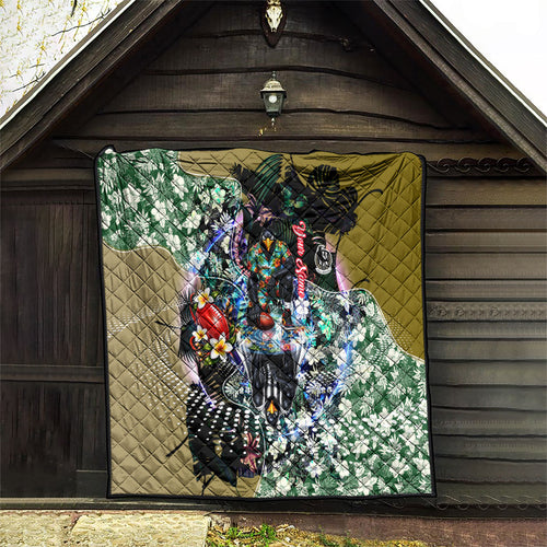 Personalized Collingwood Football Magpies Quilt Tropical Hibiscus Flowers - Pacific Fusion Style