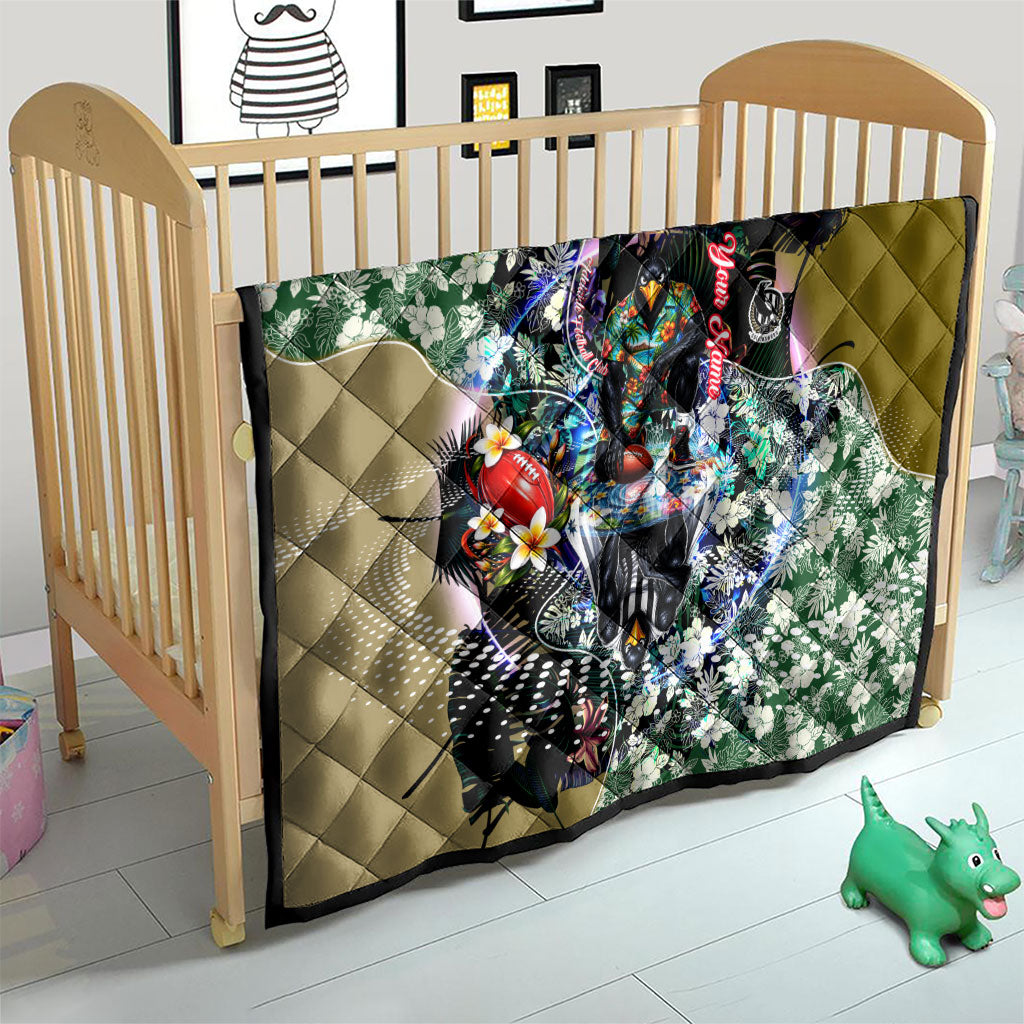 Personalized Collingwood Football Magpies Quilt Tropical Hibiscus Flowers - Pacific Fusion Style