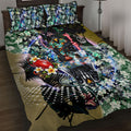 Personalized Collingwood Football Magpies Quilt Bed Set Tropical Hibiscus Flowers - Pacific Fusion Style