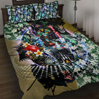 Personalized Collingwood Football Magpies Quilt Bed Set Tropical Hibiscus Flowers - Pacific Fusion Style