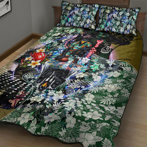 Personalized Collingwood Football Magpies Quilt Bed Set Tropical Hibiscus Flowers - Pacific Fusion Style